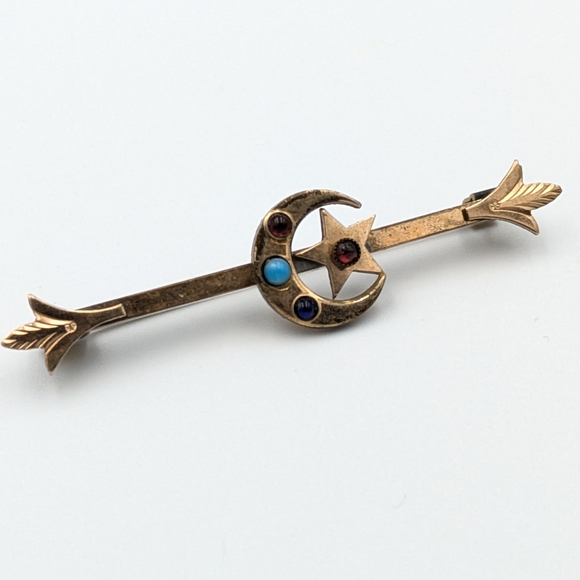 Antique Victorian gold filled crescent moon and star bar brooch pin - Picture 4 of 7